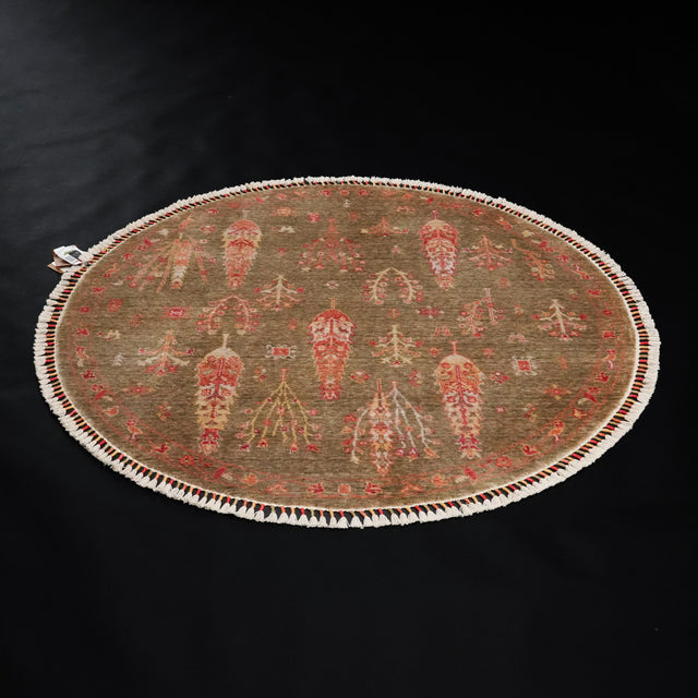 Zara Serisi Otantik Desenli Yuvarlak Tezgah Dokuma Halı, yeşil, 160x160 – 200x200 cm — Halıcızade