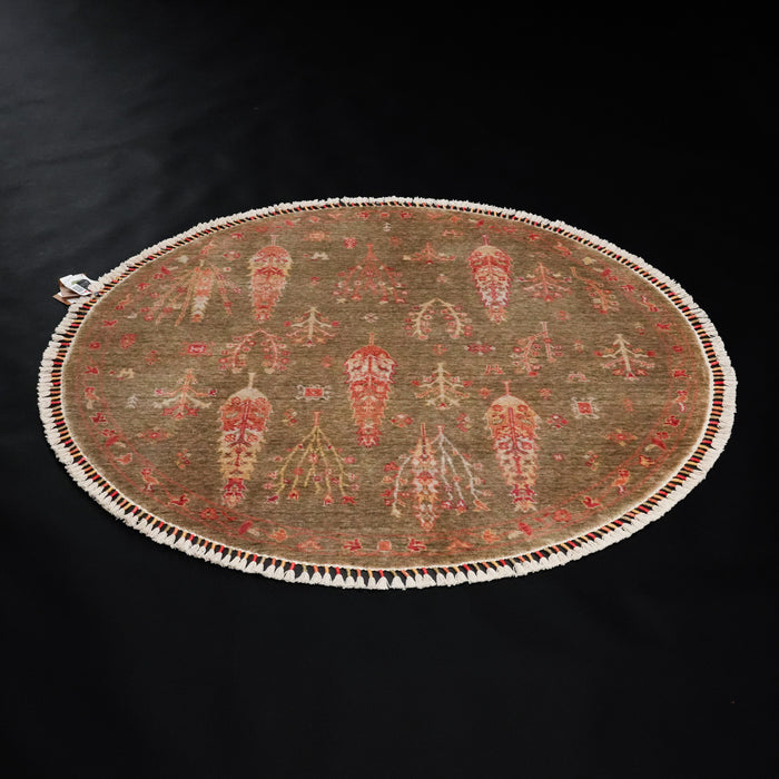 Zara Serisi Otantik Desenli Yuvarlak Tezgah Dokuma Halı, yeşil, 160x160 – 200x200 cm — Halıcızade