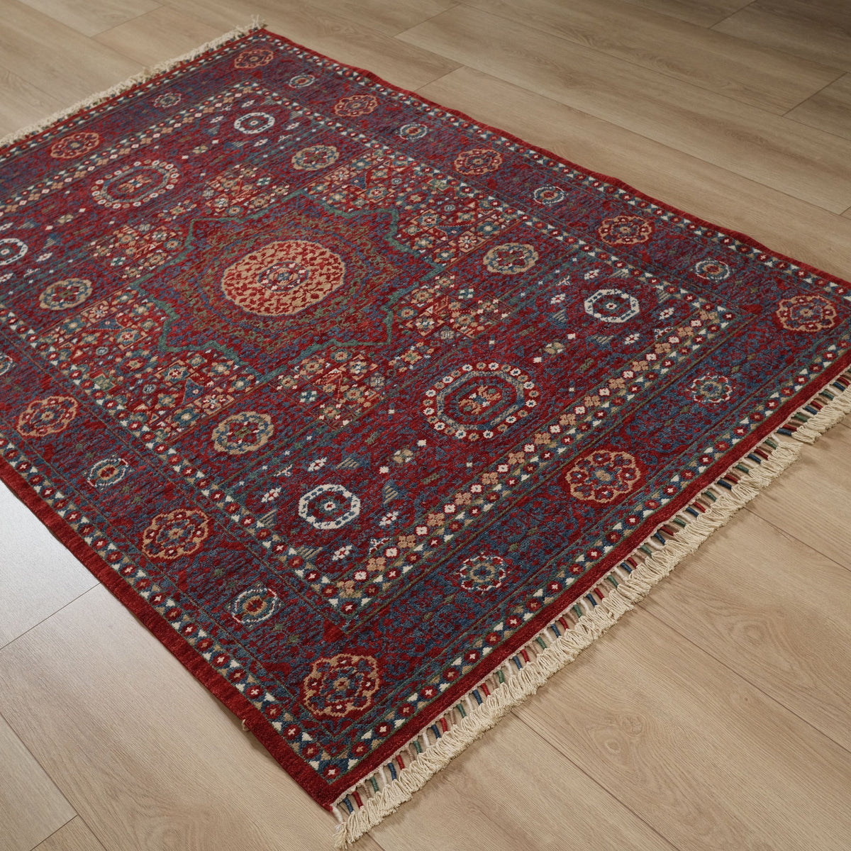 Zara Serisi Memlük Desenli Kırmızı Yün Halı, 130x190 – 200x300 cm — Halıcızade