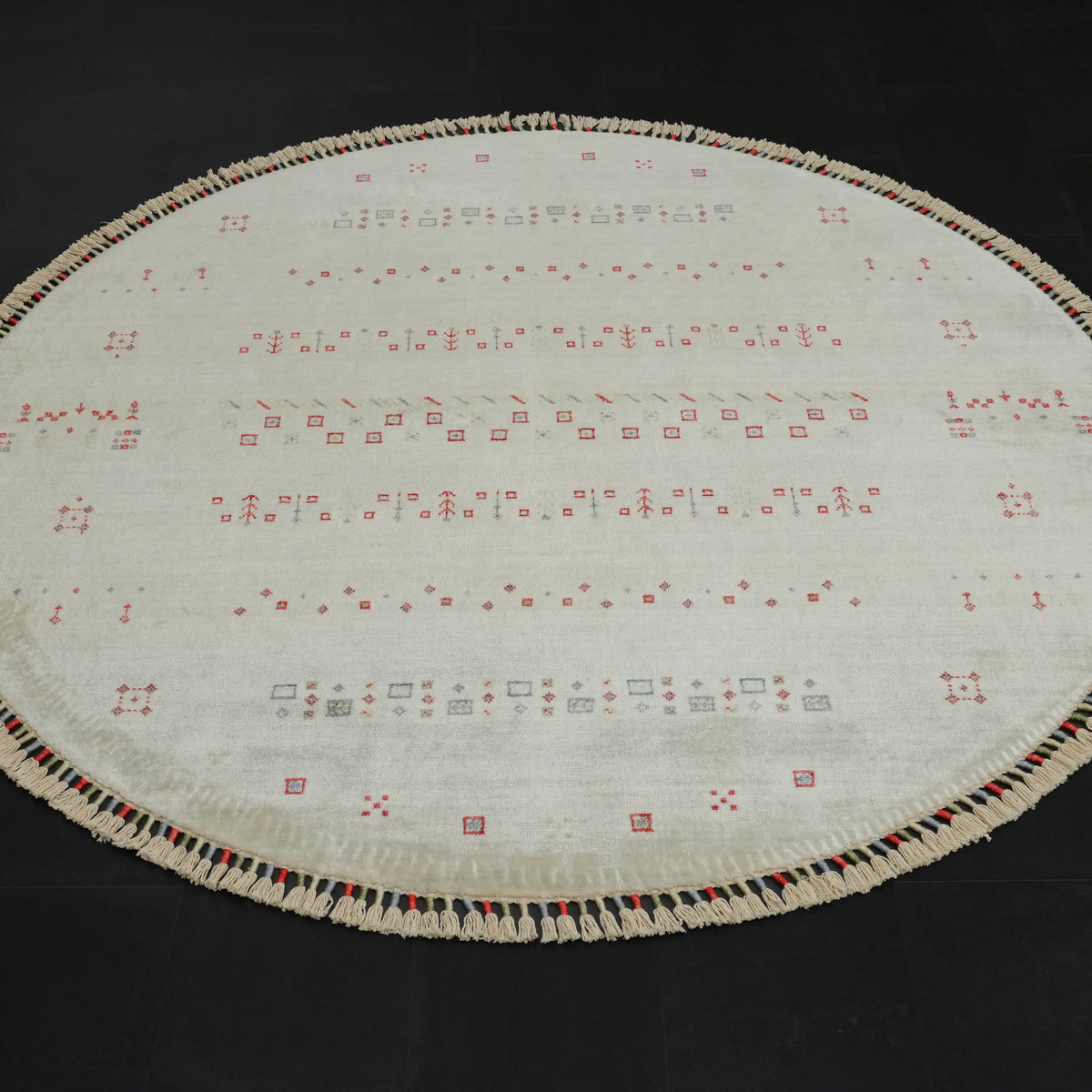 Zara Serisi Otantik Desenli Yuvarlak Tezgah Dokuma Halısı, krem, 160x160 – 200x200 cm — Halıcızade