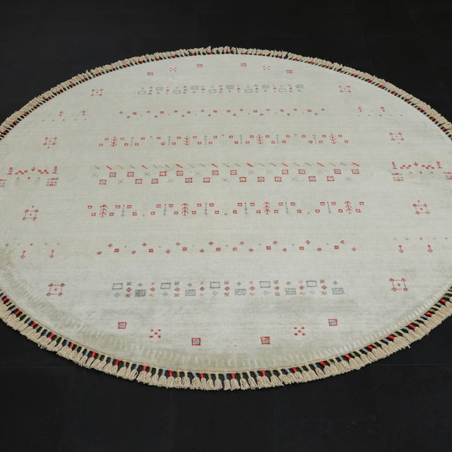 Zara Serisi Otantik Desenli Yuvarlak Tezgah Dokuma Halısı, krem, 160x160 – 200x200 cm — Halıcızade