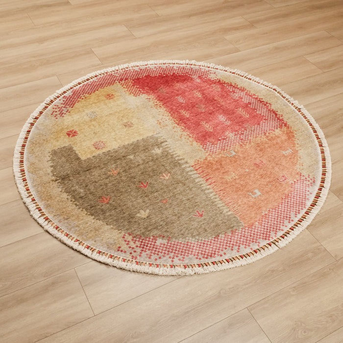 Zara Serisi Patchwork Desenli Yuvarlak Tezgah Dokuma Halı, rengarenk, 160x160 cm — Halıcızade