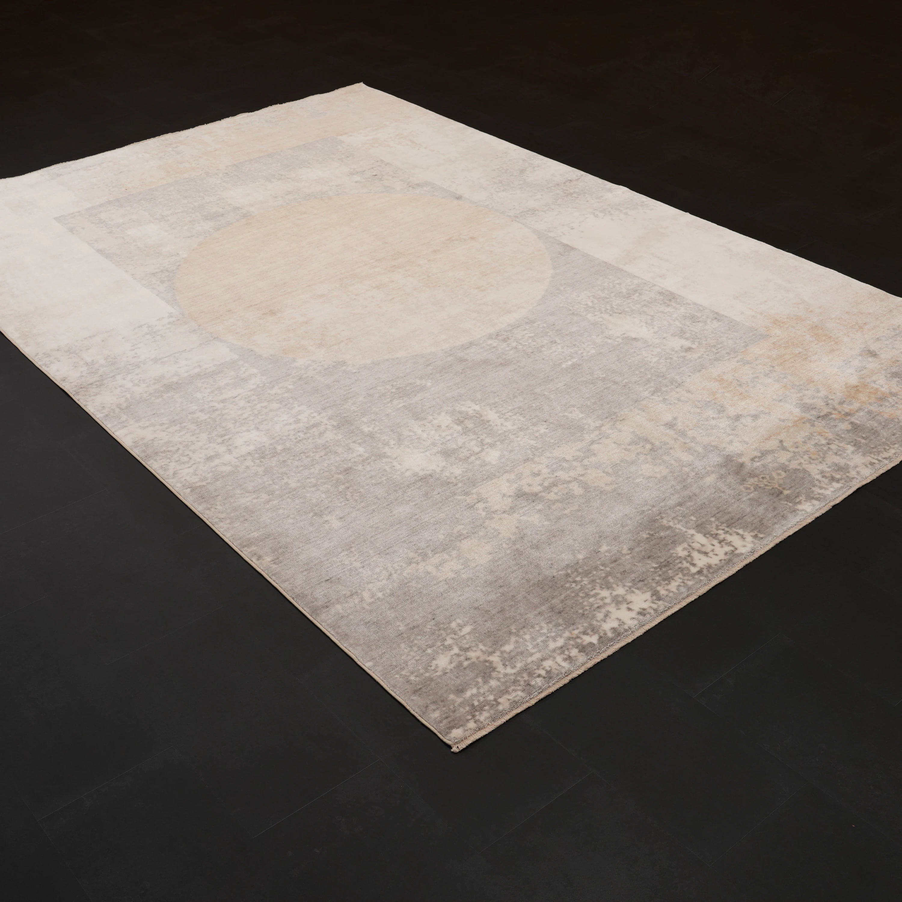 Zima Serisi Geometrik Desenli Gri Doğal Tencel Tezgah Dokuma Halı