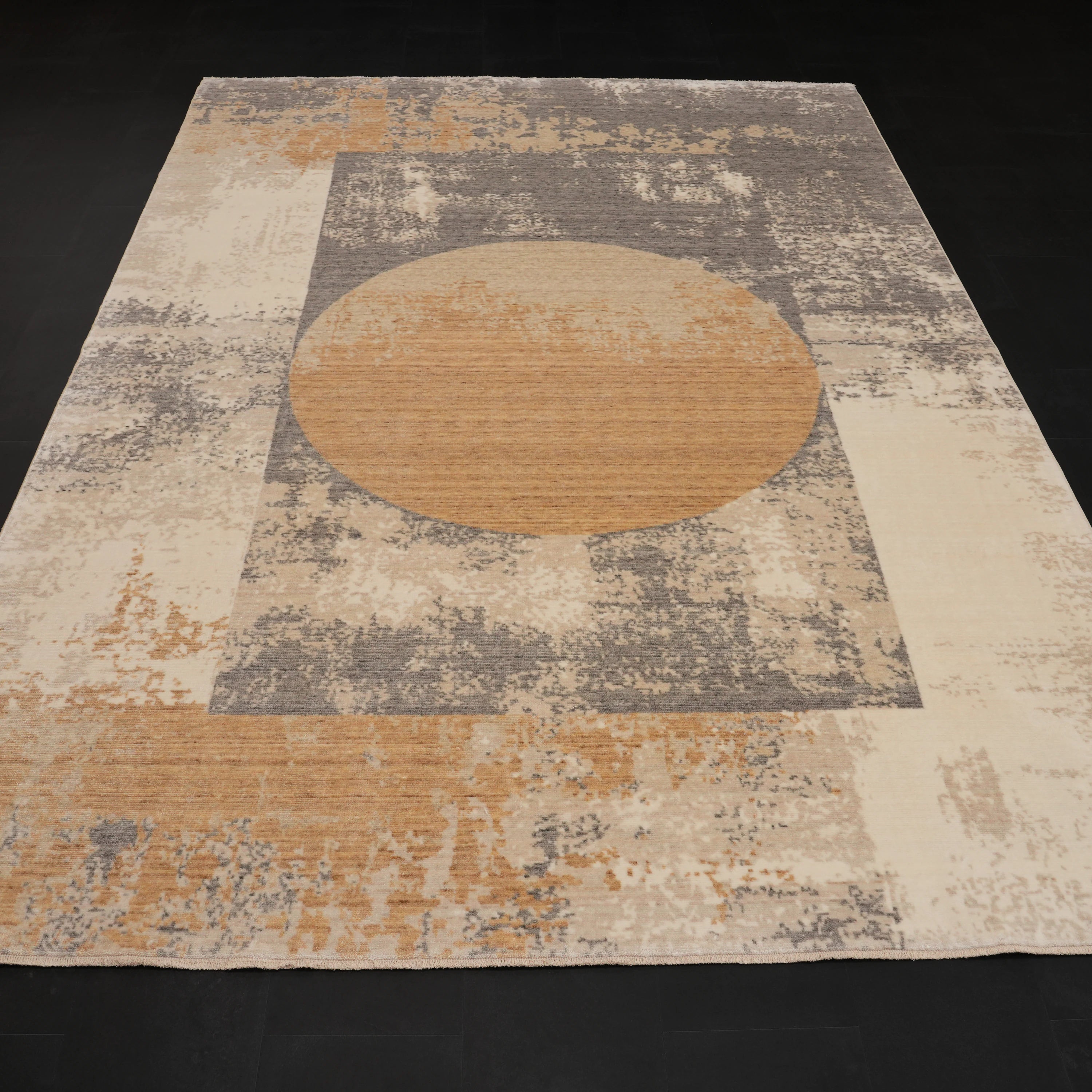 Zima Series Geometric Patterned Gray Natural Tencel Loom Woven Rug