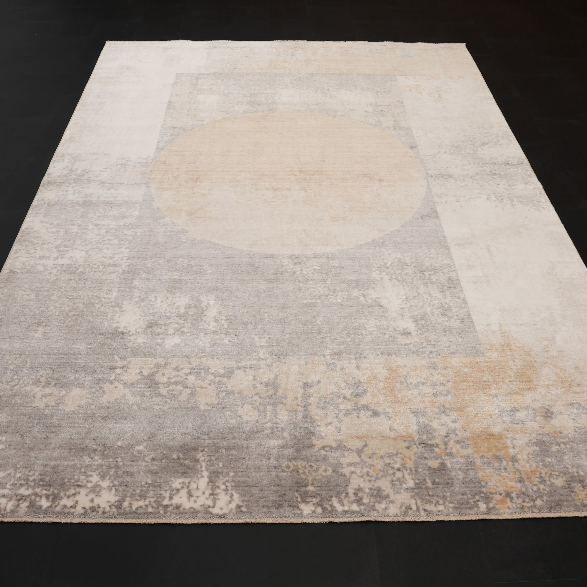 Zima Serisi Geometrik Desenli Gri Doğal Tencel Tezgah Dokuma Halı — 200x300 cm