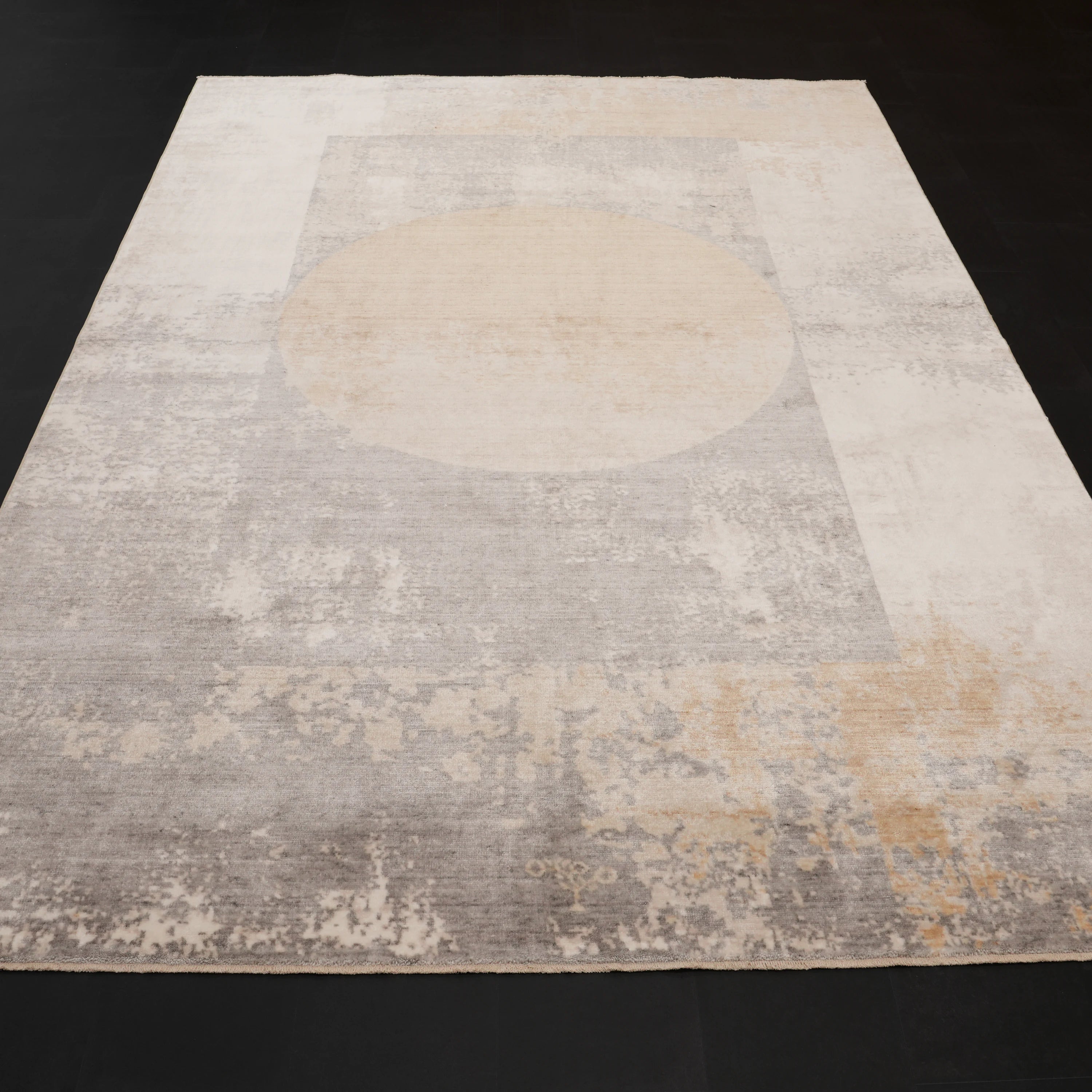 Zima Serisi Geometrik Desenli Gri Doğal Tencel Tezgah Dokuma Halı