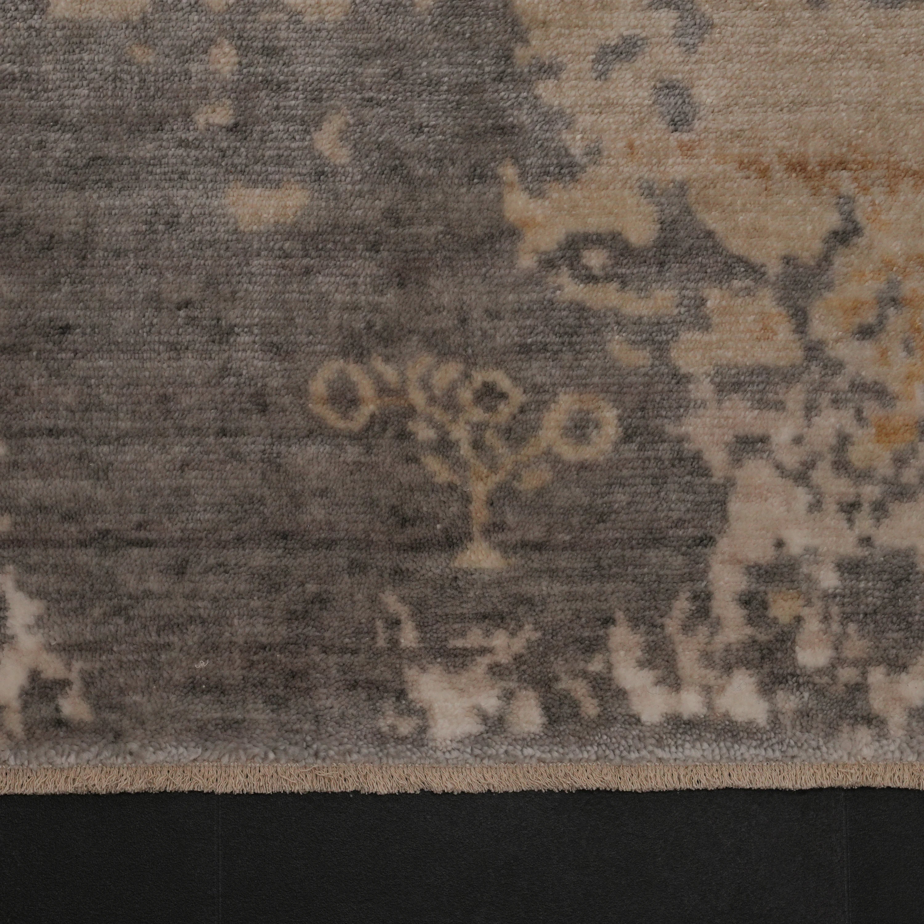Zima Series Geometric Patterned Gray Natural Tencel Loom Woven Rug