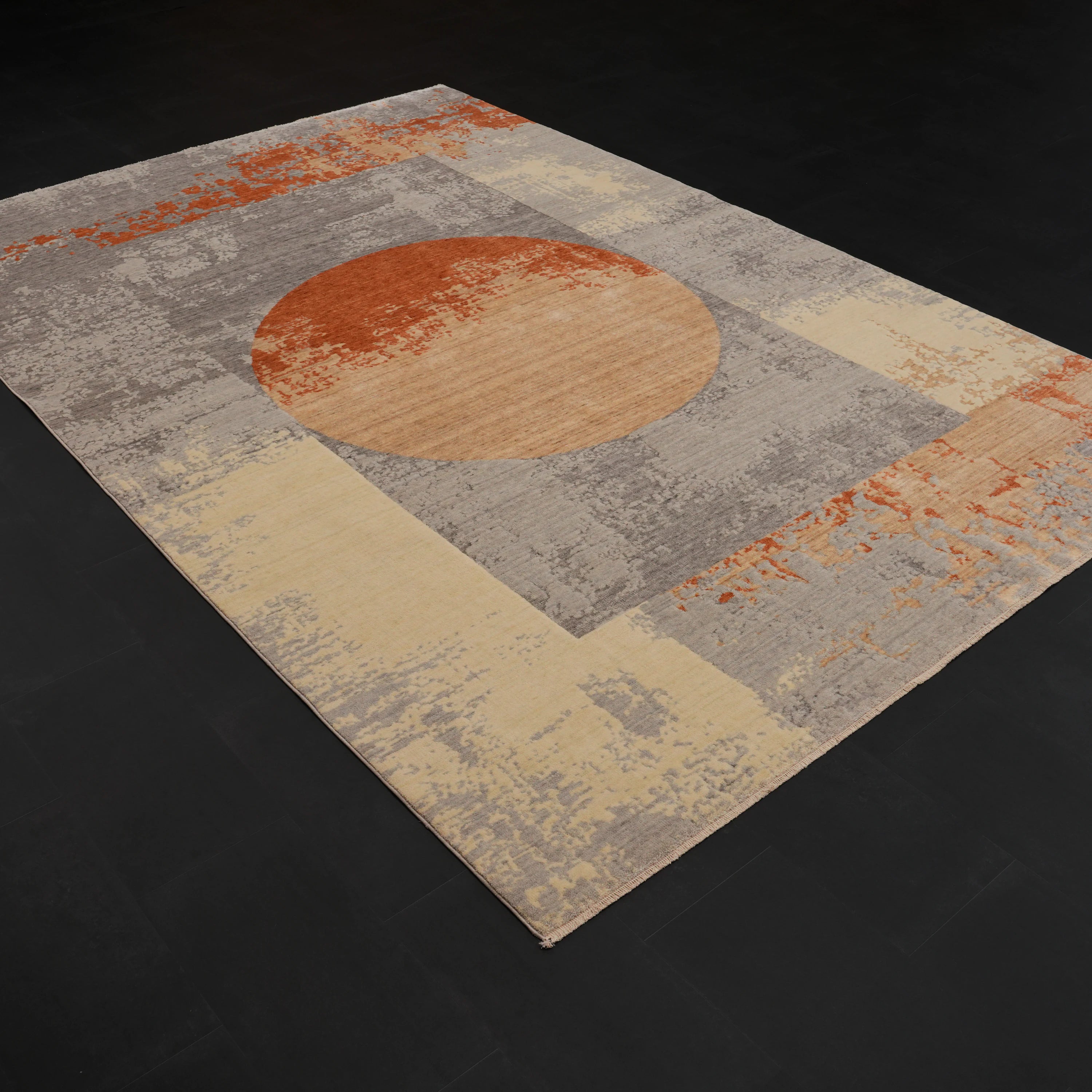 Zima Series Geometric Patterned Gray Loom-Woven Natural Rug