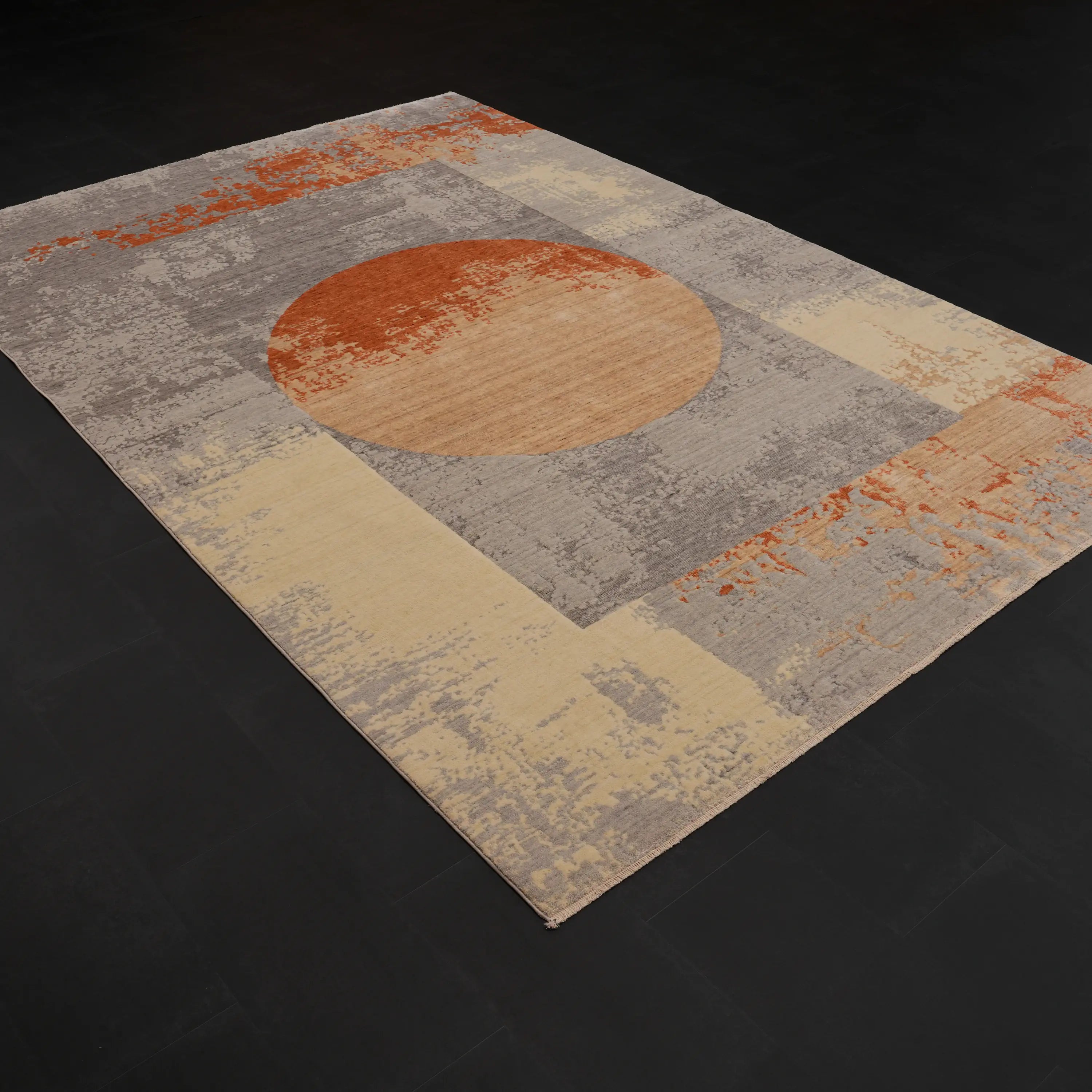 Zima Serisi Geometrik Desenli Gri Tezgah Dokuma Doğal Halı