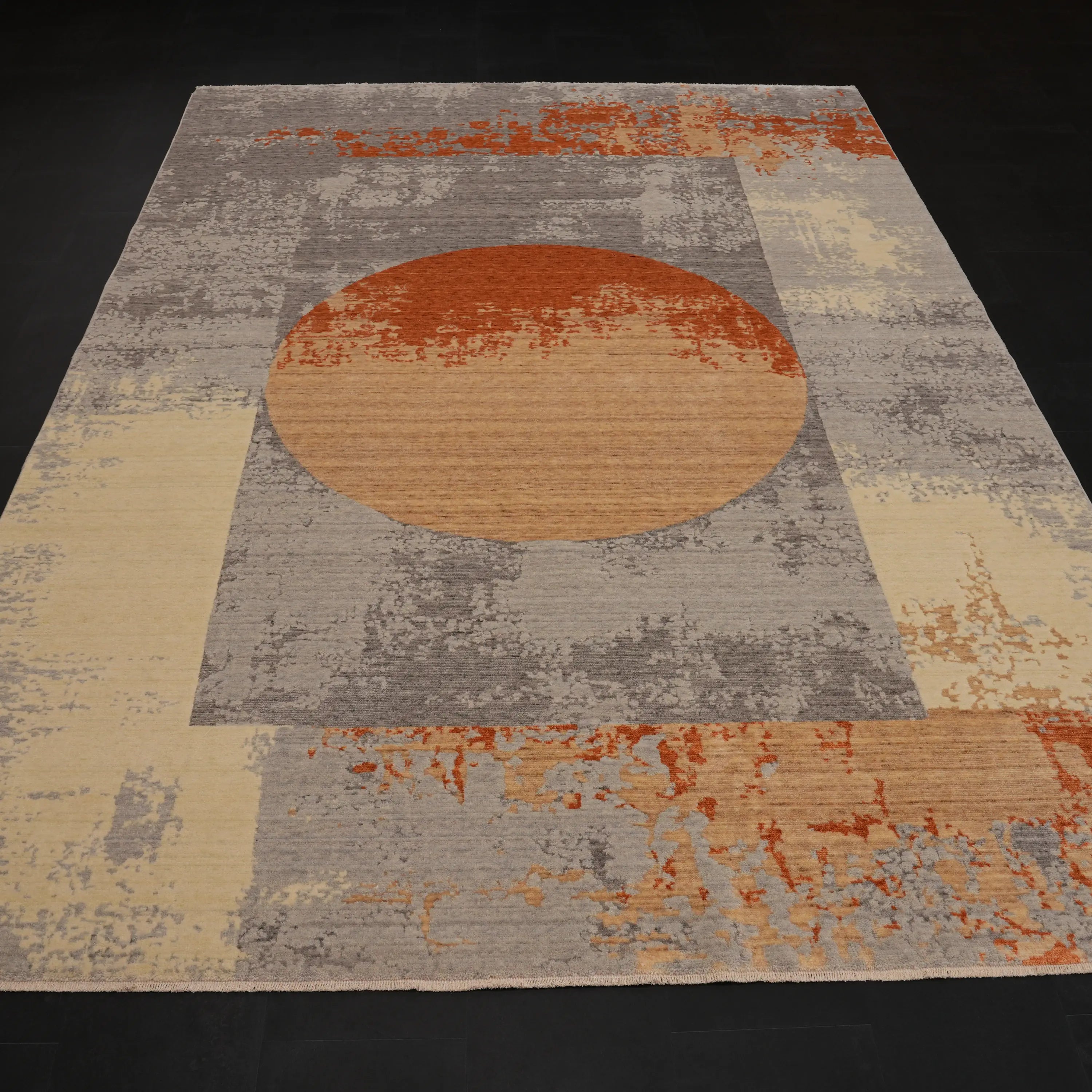 Zima Serisi Geometrik Desenli Gri Tezgah Dokuma Doğal Halı