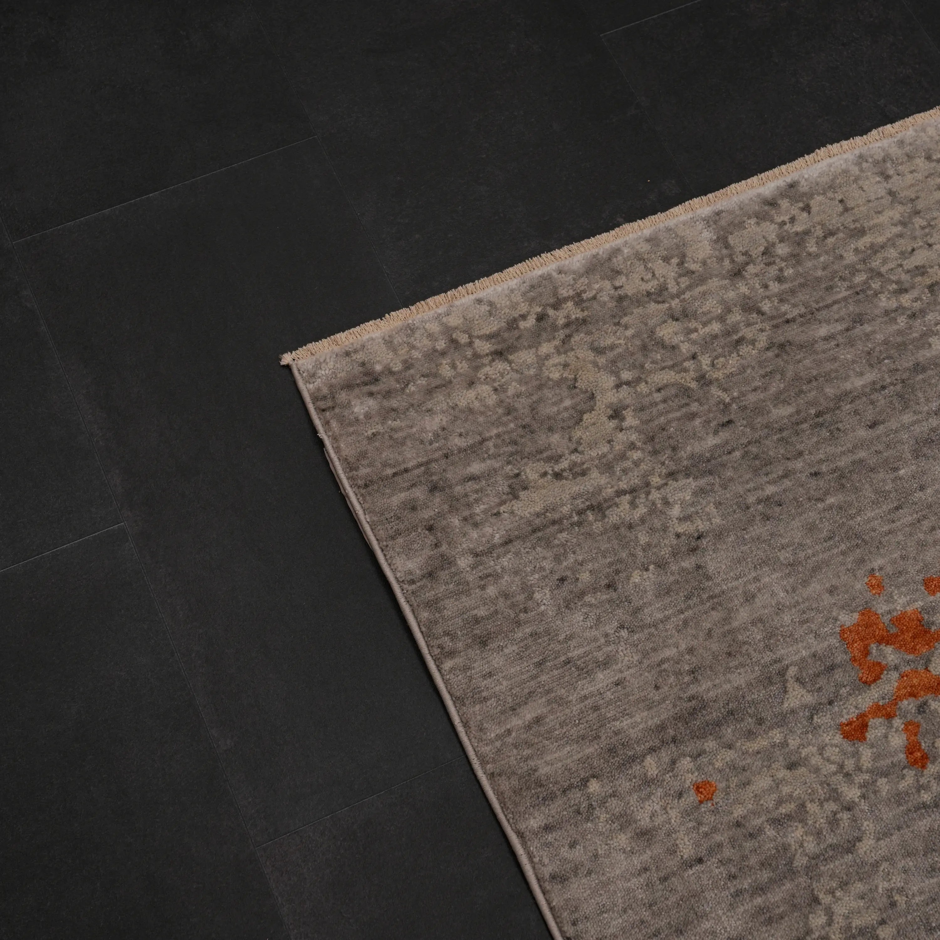 Zima Serisi Geometrik Desenli Gri Tezgah Dokuma Doğal Halı