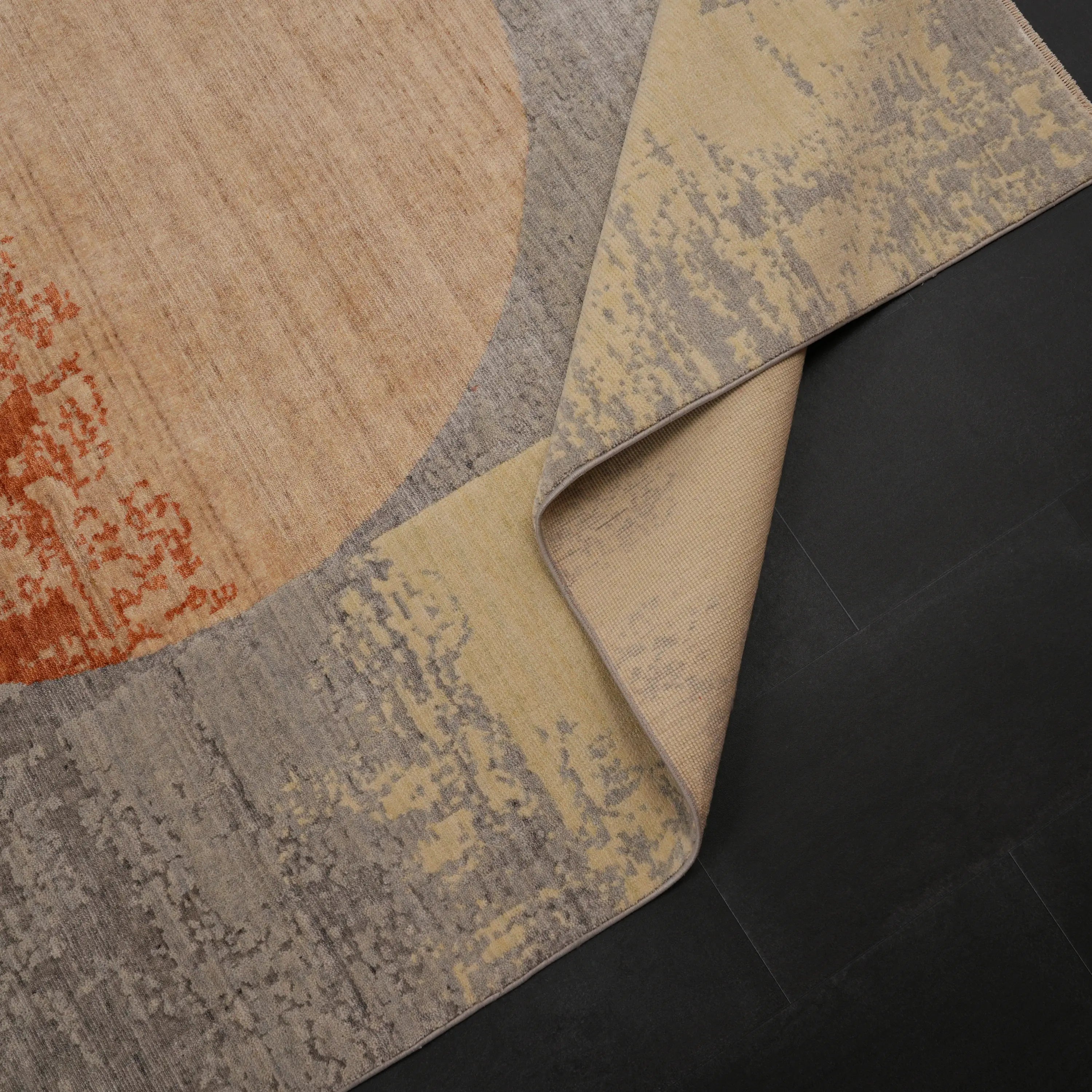 Zima Serisi Geometrik Desenli Gri Tezgah Dokuma Doğal Halı