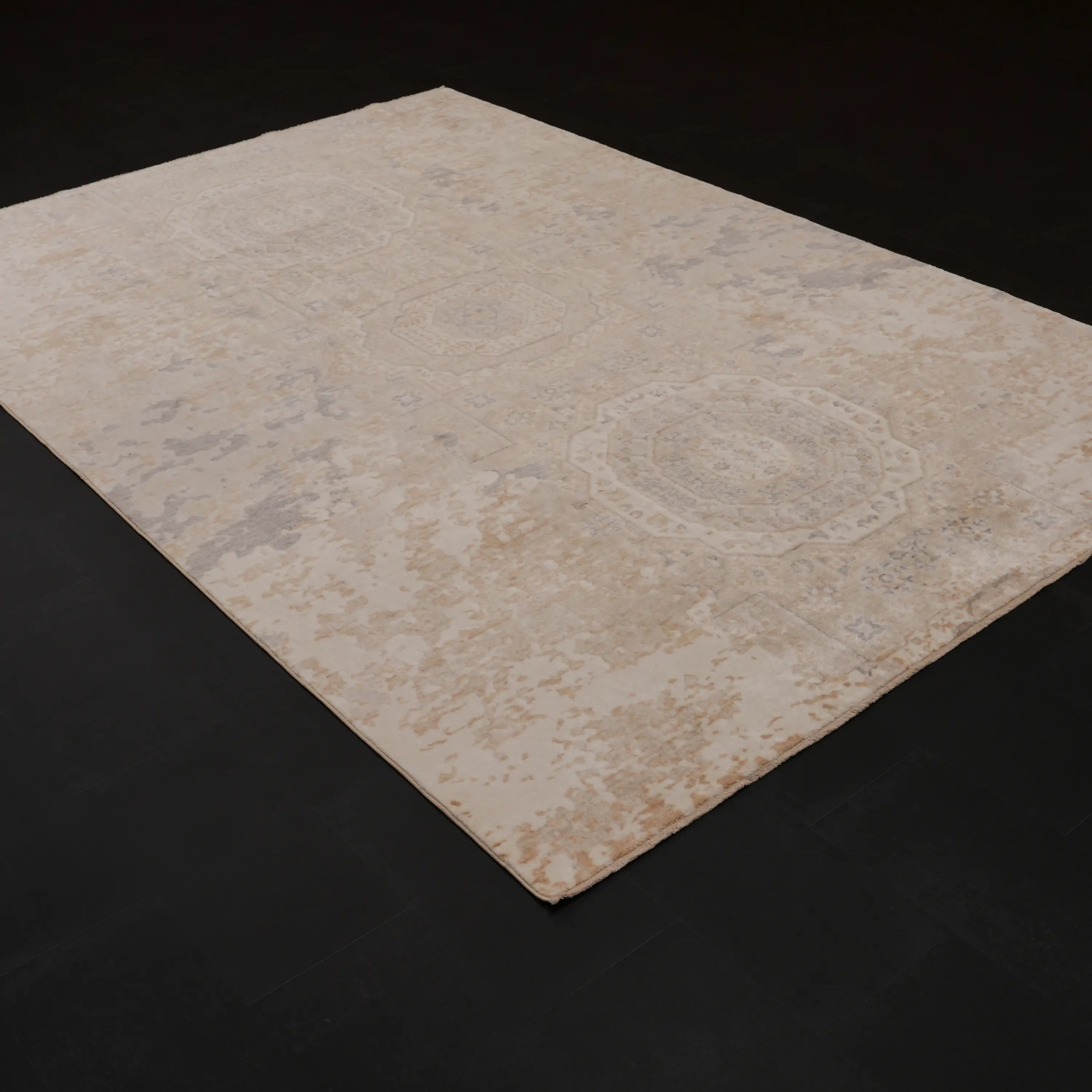 Zima Series Mamluk Patterned Beige Loom-Woven Natural Rug