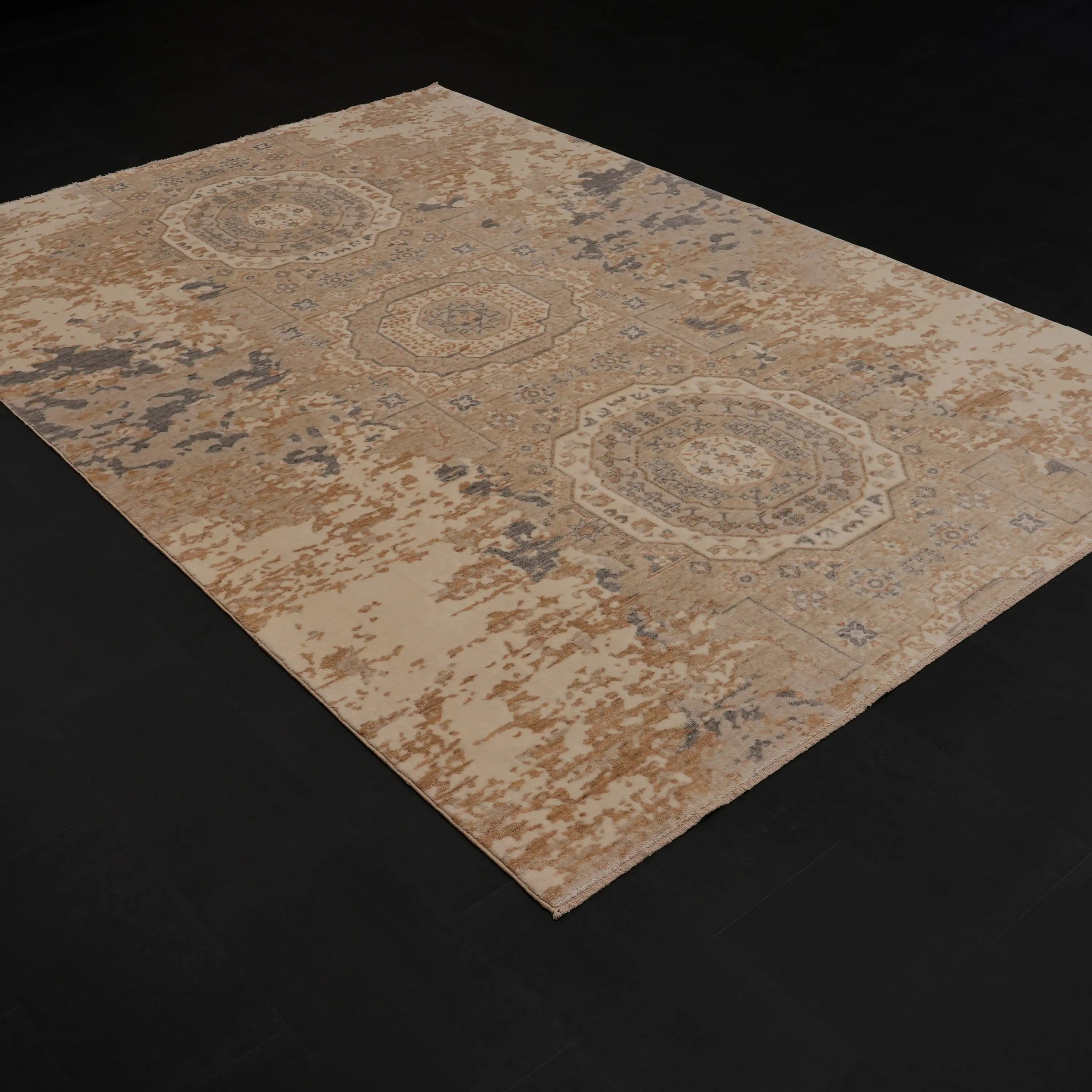 Zima Serisi Memlük Desenli Bej Tezgah Dokuma Doğal Halı