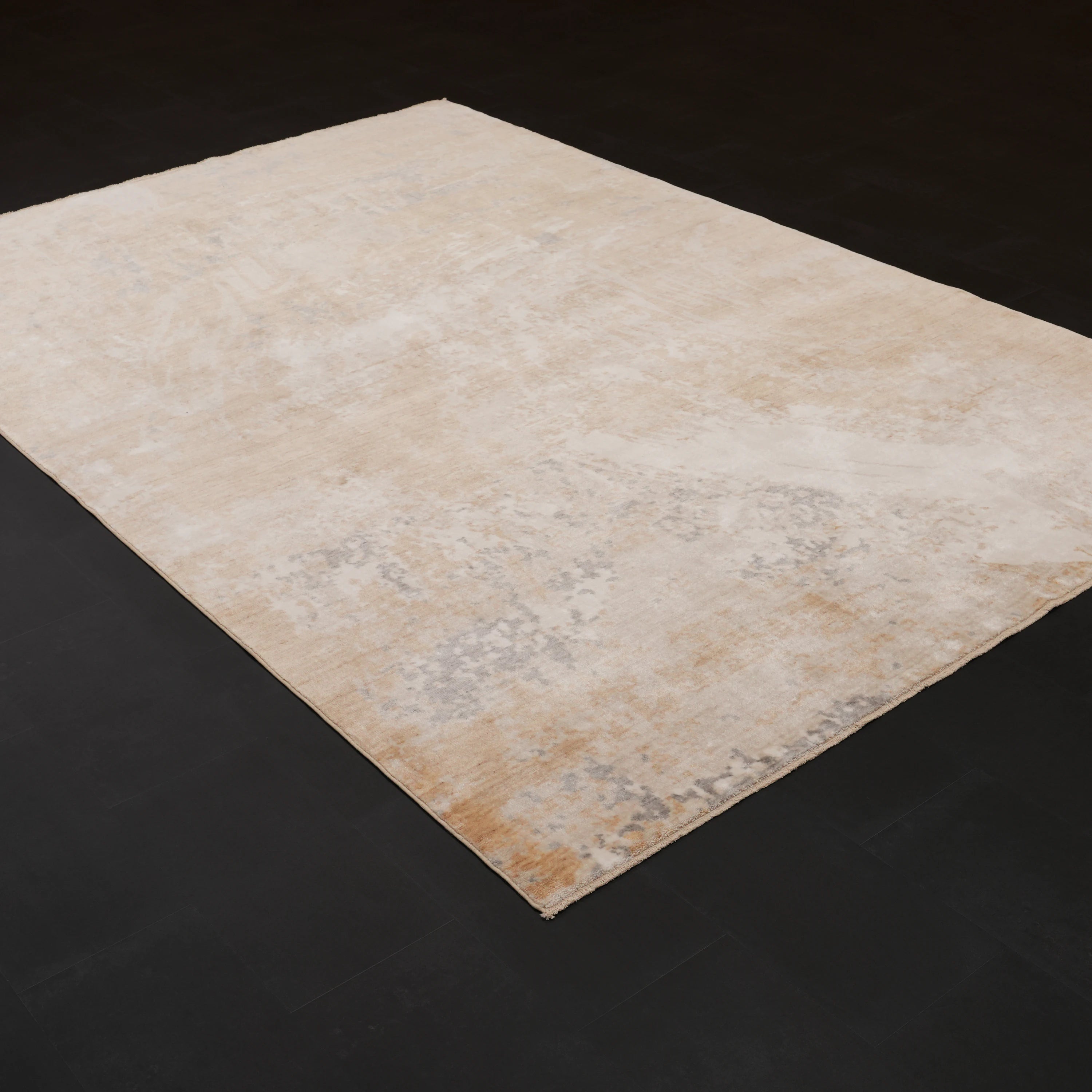 Zima Serisi Soyut Desenli Bej Doğal Tencel Tezgah Dokuma Halı