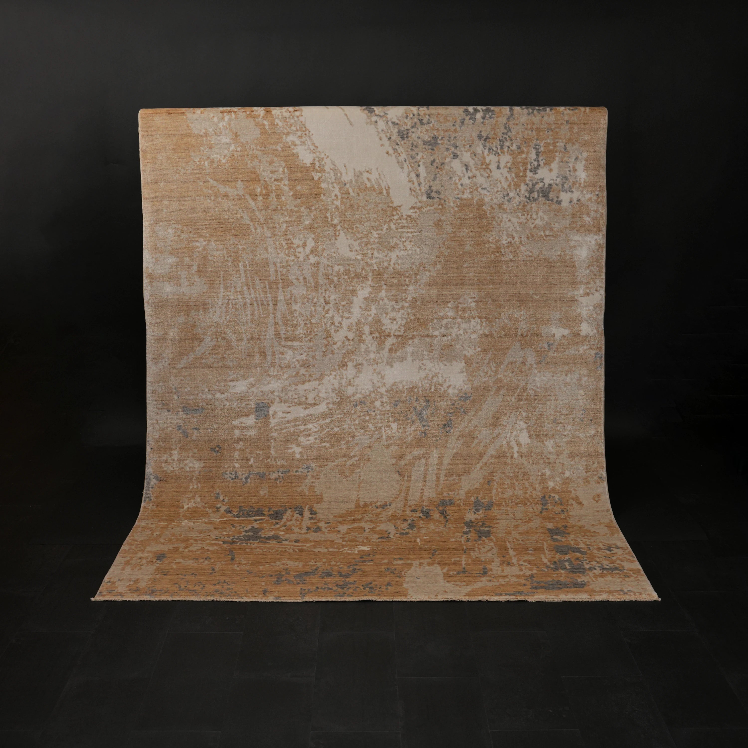 Zima Serisi Soyut Desenli Bej Doğal Tencel Tezgah Dokuma Halı