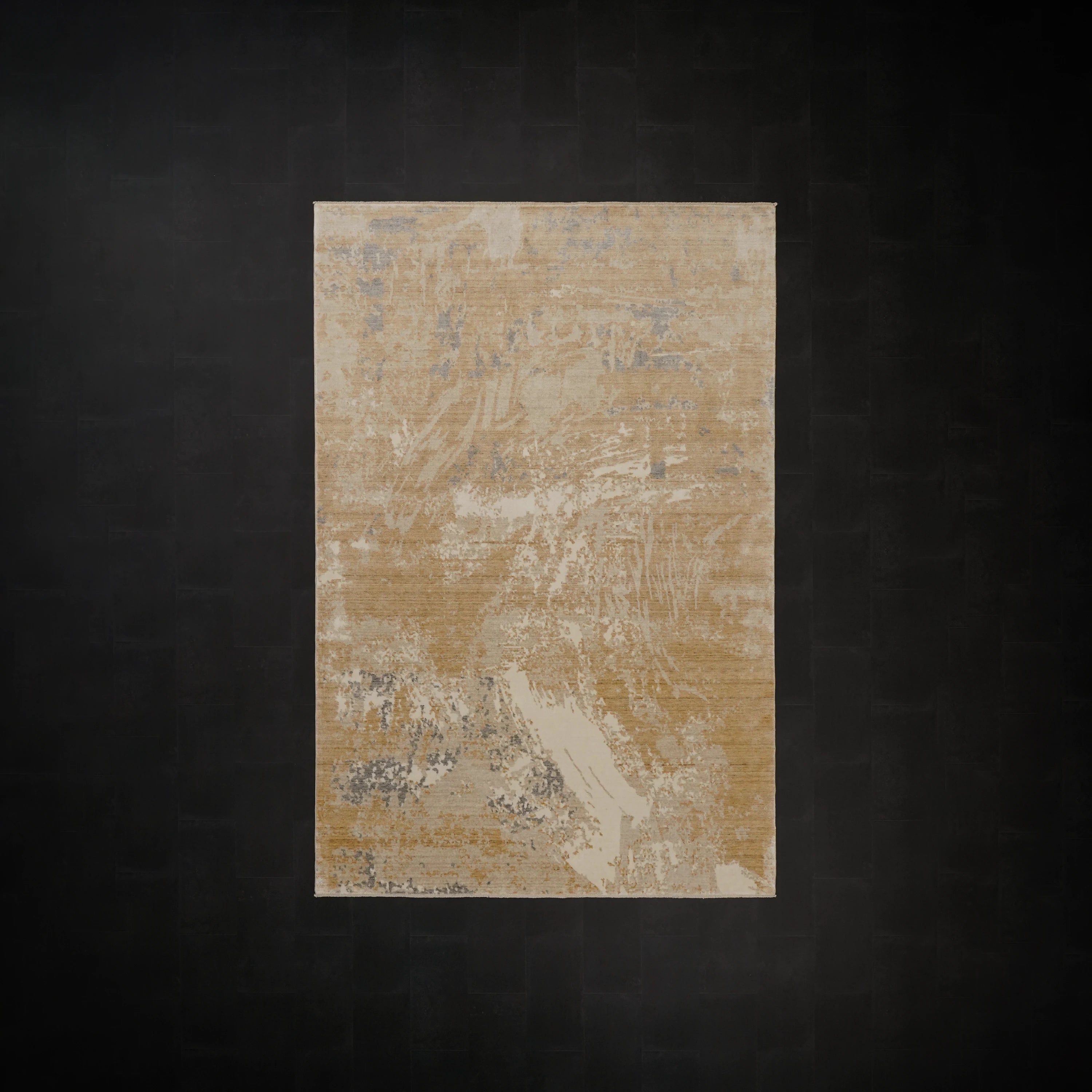 Zima Serisi Soyut Desenli Bej Doğal Tencel Tezgah Dokuma Halı