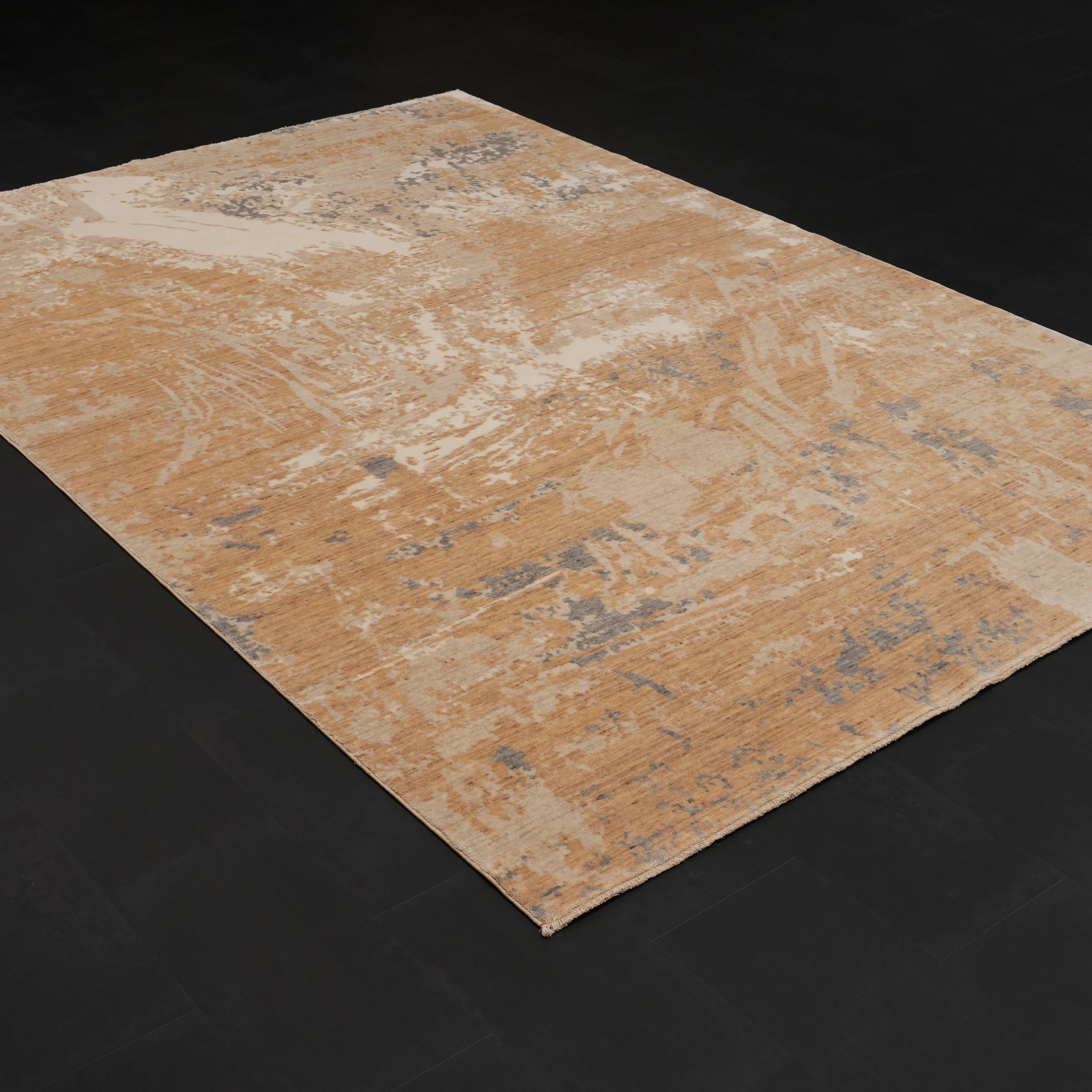 Zima Serisi Soyut Desenli Bej Doğal Tencel Tezgah Dokuma Halı