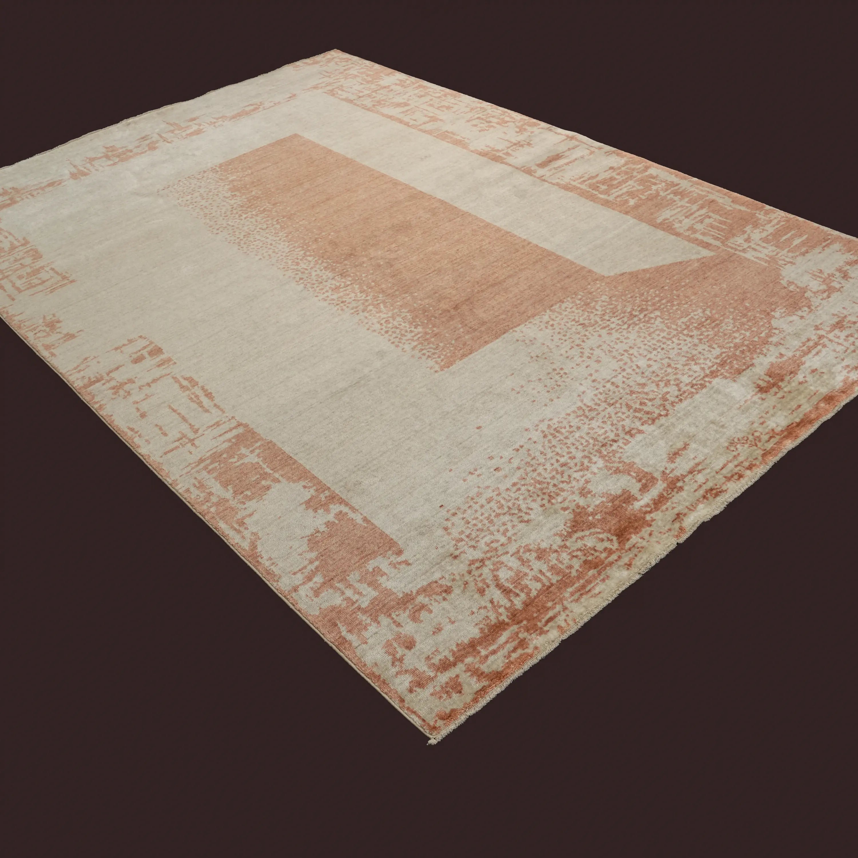 Zima Serisi Soyut Desenli Bej Tencel Tezgah Dokuma Halı