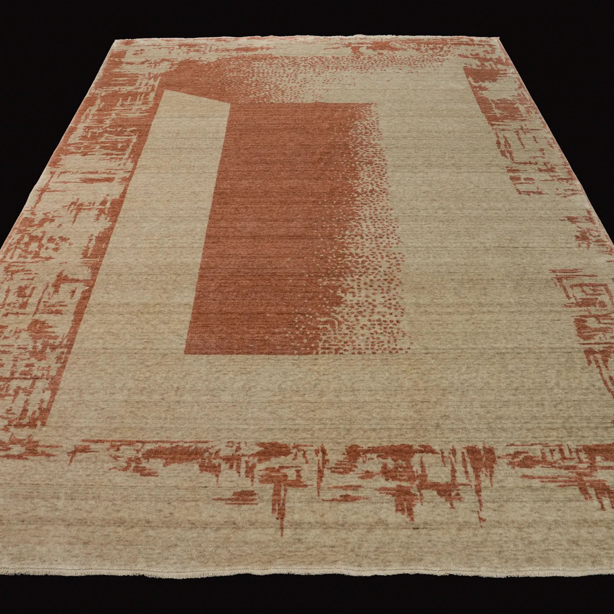 Zima Series Abstract Patterned Beige Tencel Loom Woven Rug