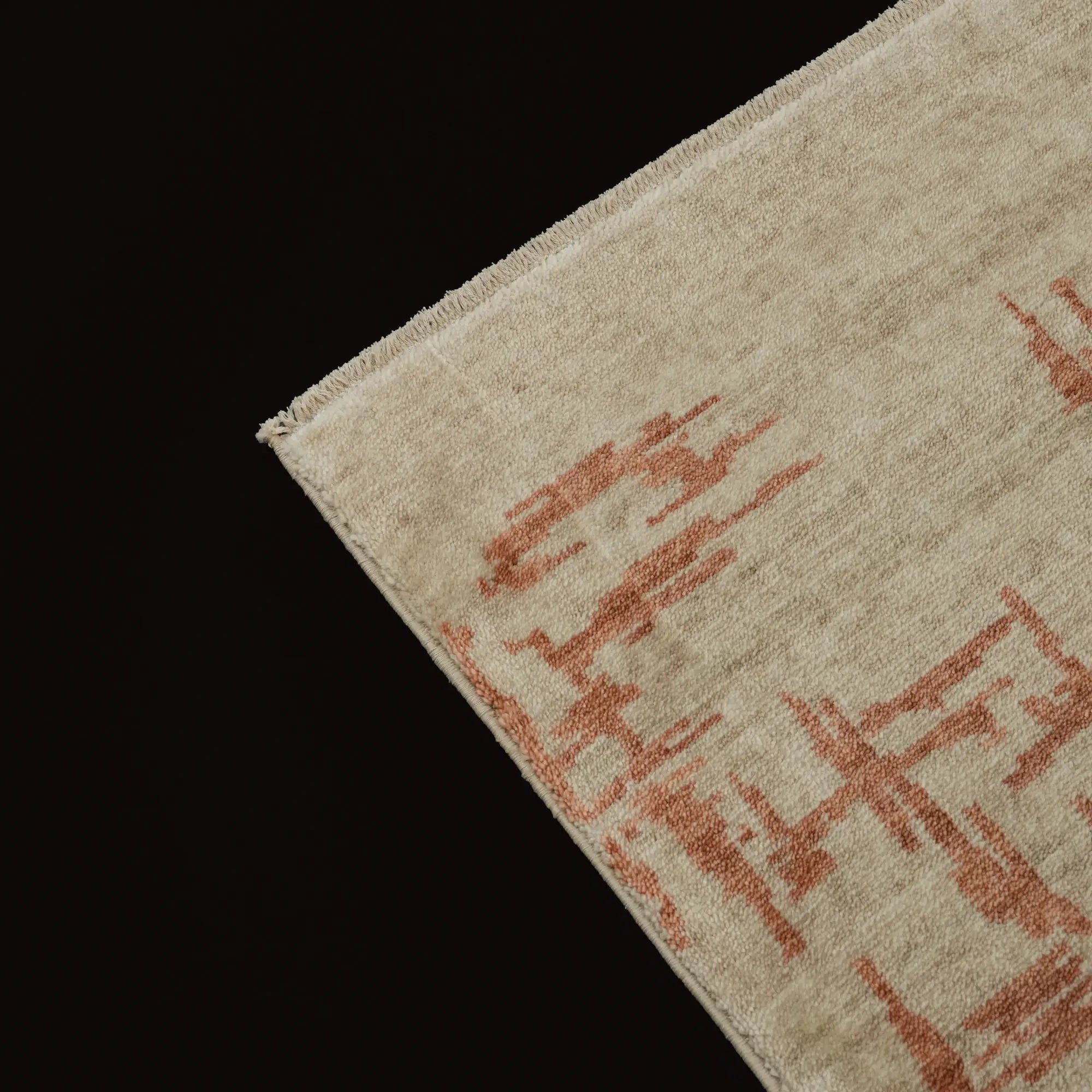 Zima Series Abstract Patterned Beige Tencel Loom Woven Rug