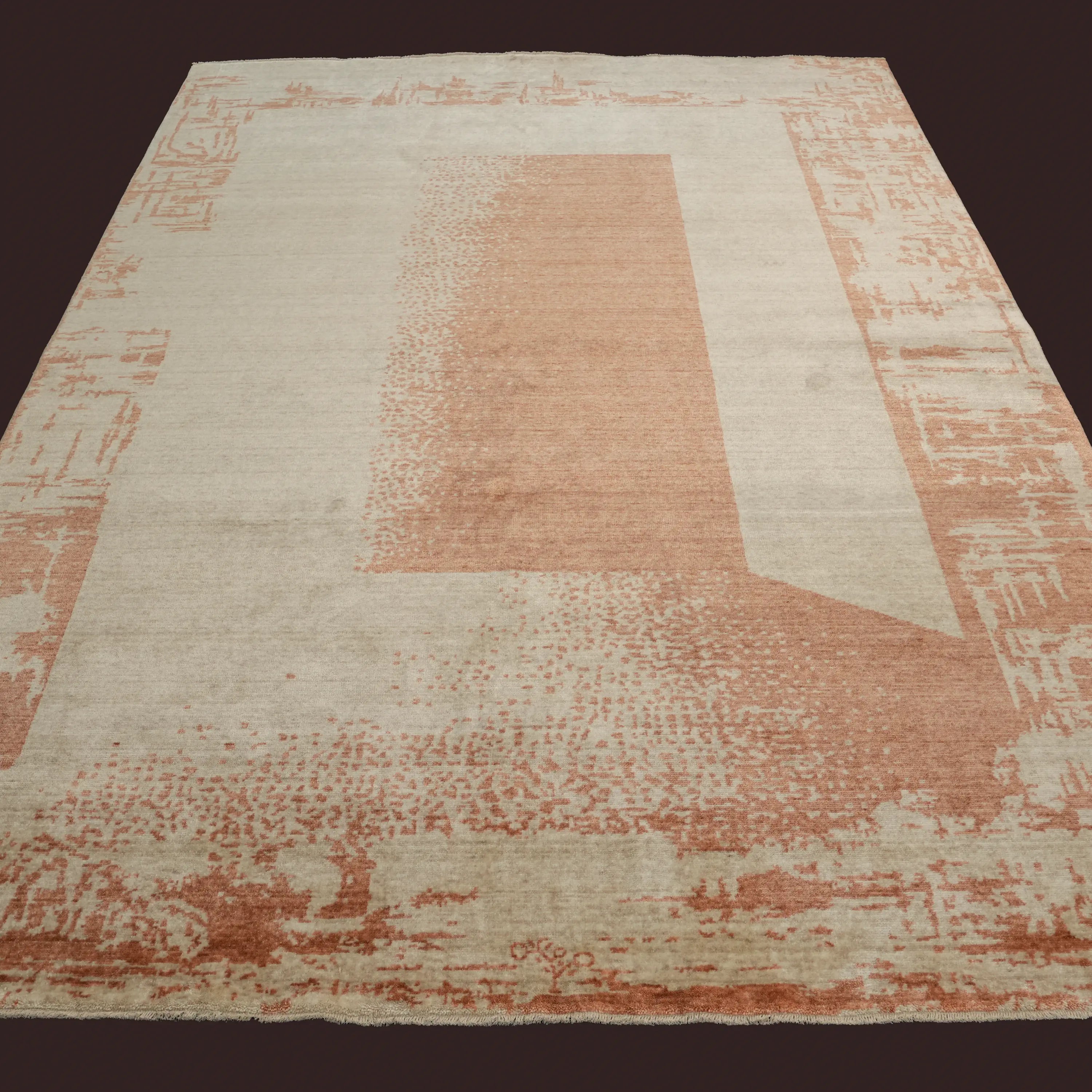 Zima Serisi Soyut Desenli Bej Tencel Tezgah Dokuma Halı