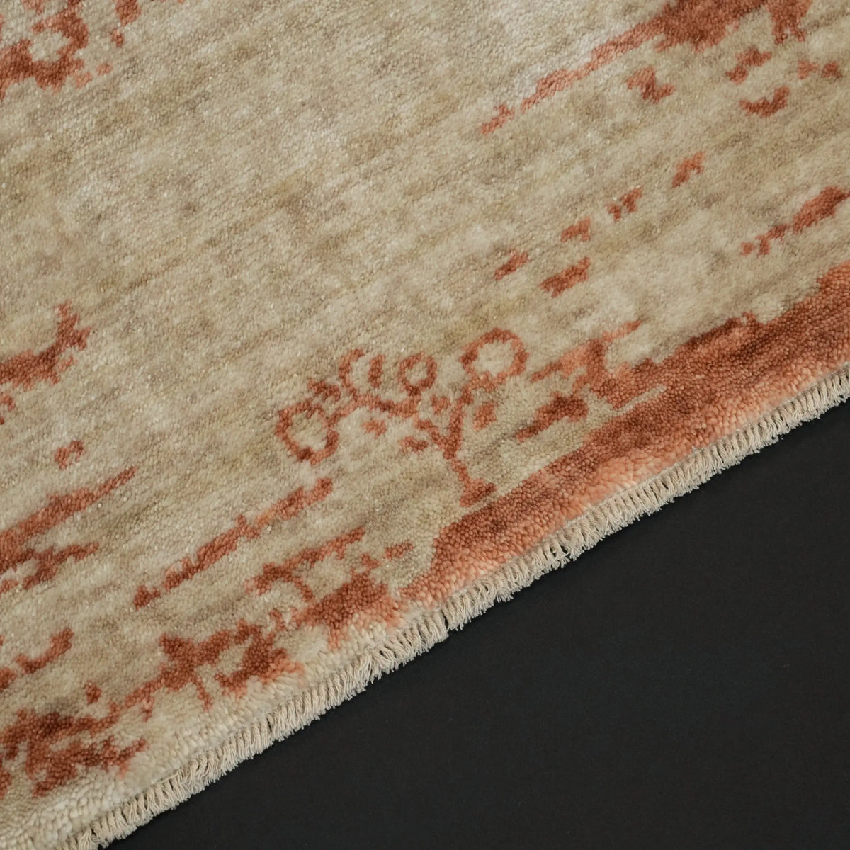 Zima Serisi Soyut Desenli Bej Tencel Tezgah Dokuma Halı — modern tasarım