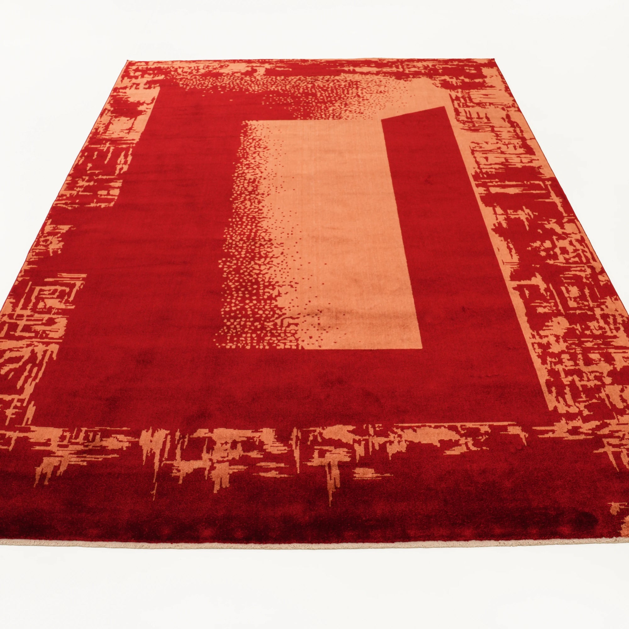 Zima Serisi Soyut Desenli Doğal Kırmızı Tezgah Dokuma Halı — 200x300 cm