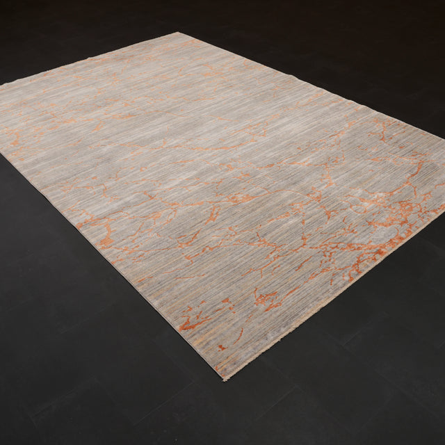 Zima Serisi Soyut Desenli Doğal Tencel Gri Tezgah Dokuma Halı, 200x300 cm — Halıcızade