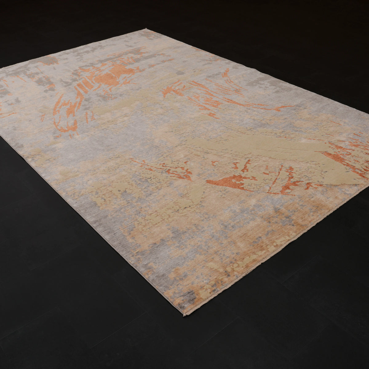 Zima Serisi Soyut Desenli Gri Doğal Tezgah Dokuma Halı — 200x300 cm