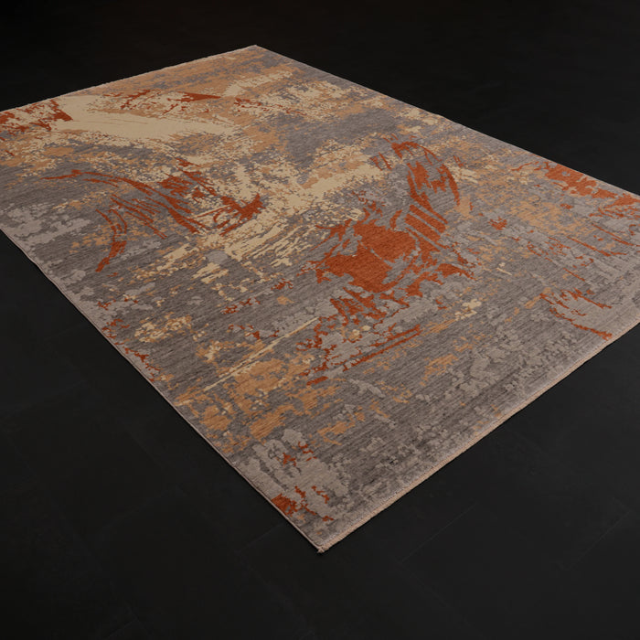 Zima Serisi Soyut Desenli Gri Doğal Tezgah Dokuma Halı, 200x300 cm — Halıcızade