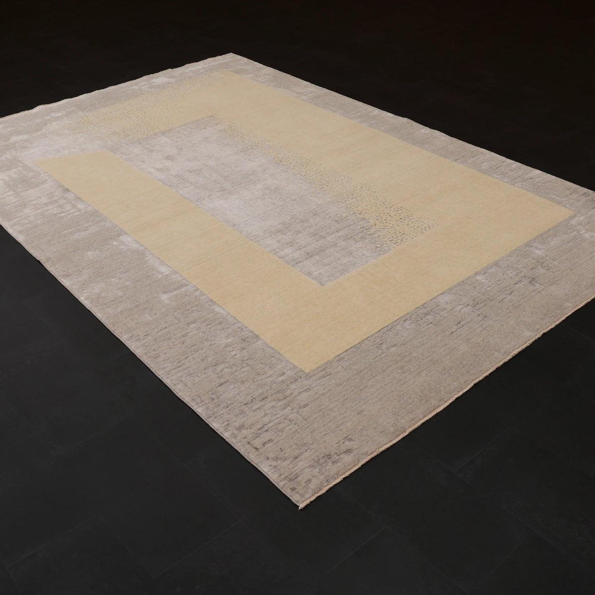 Zima Serisi Soyut Desenli Gri Tezgah Dokuma Doğal Halı, 200x300 cm — Halıcızade