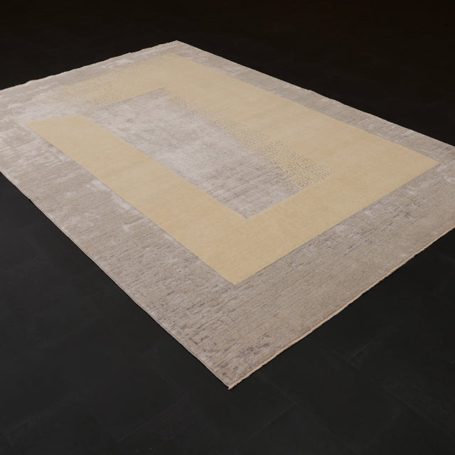 Zima Serisi Soyut Desenli Gri Tezgah Dokuma Doğal Halı, 200x300 cm — Halıcızade