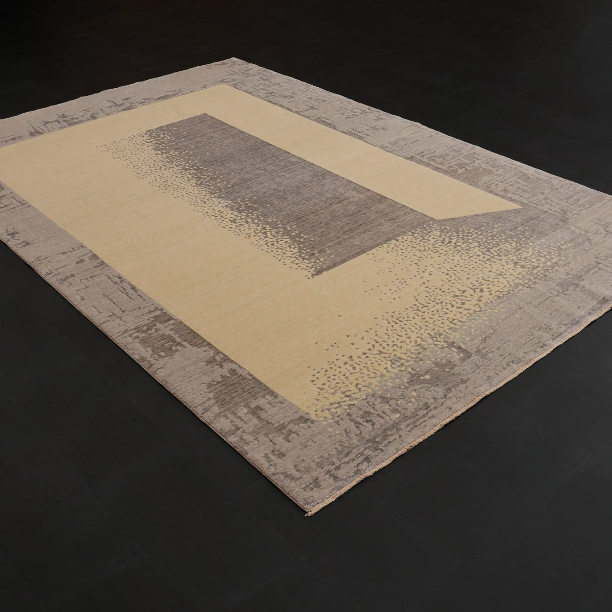 Zima Serisi Soyut Desenli Gri Tezgah Dokuma Doğal Halı — 200x300 cm