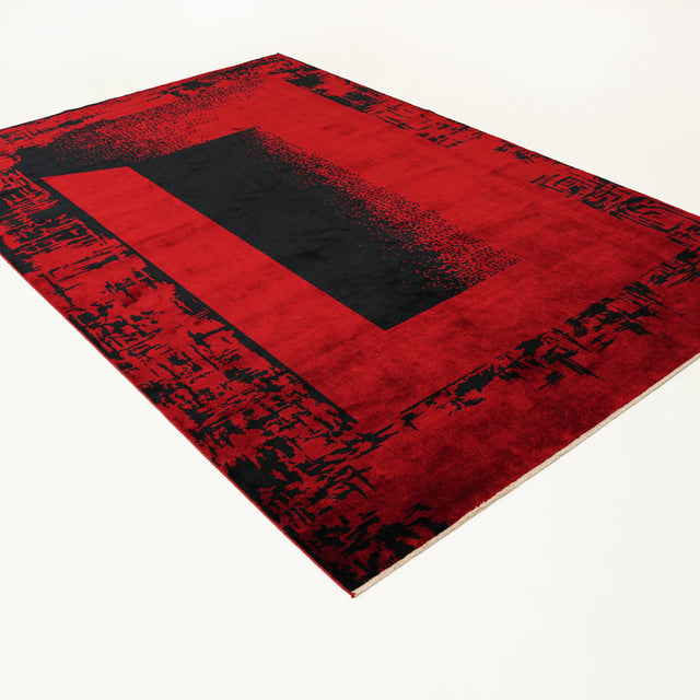 Zima Serisi Soyut Desenli Kırmızı Doğal Tezgah Dokuma Halı, 200x300 cm — Halıcızade