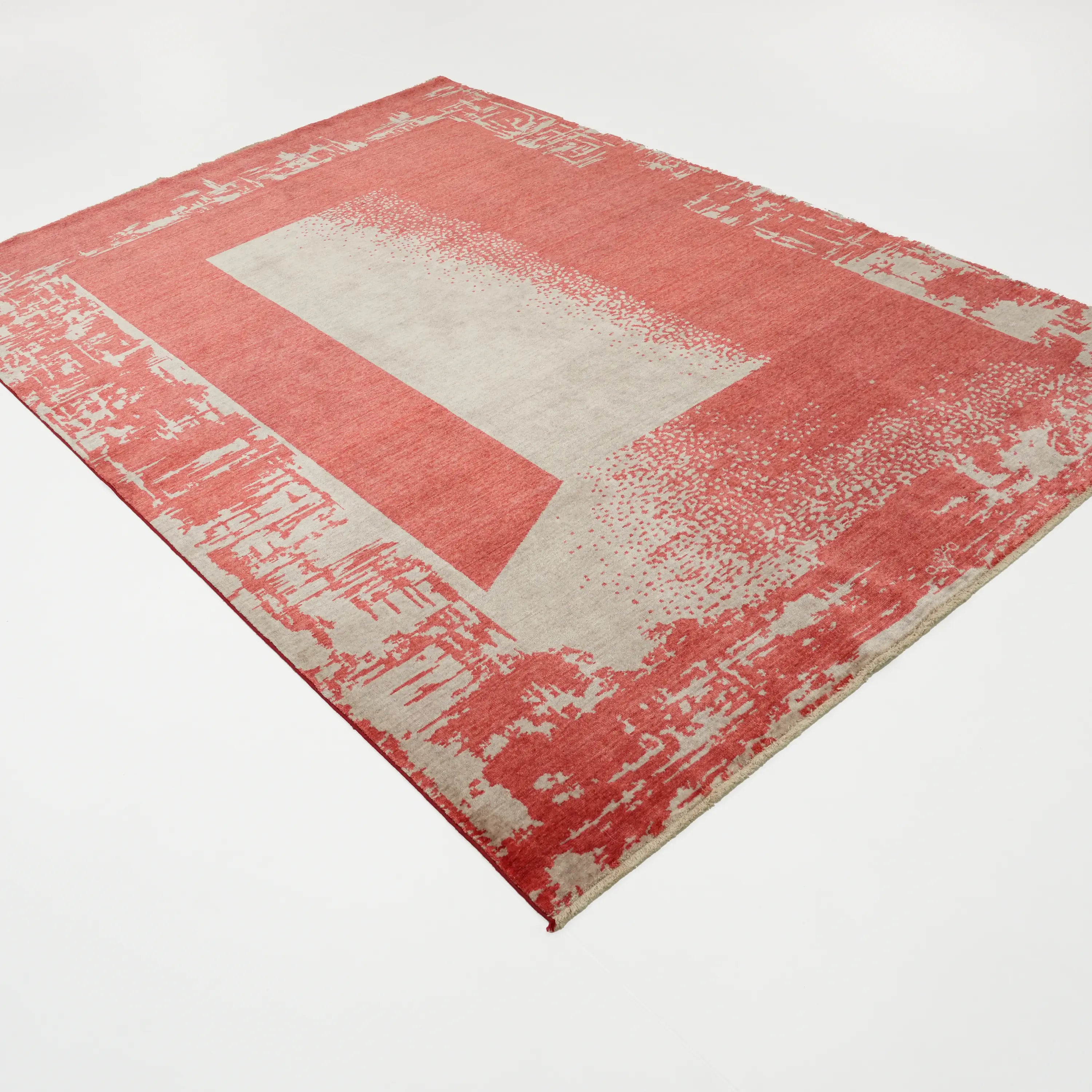 Zima Serisi Soyut Desenli Kırmızı Tencel Tezgah Dokuma Halı