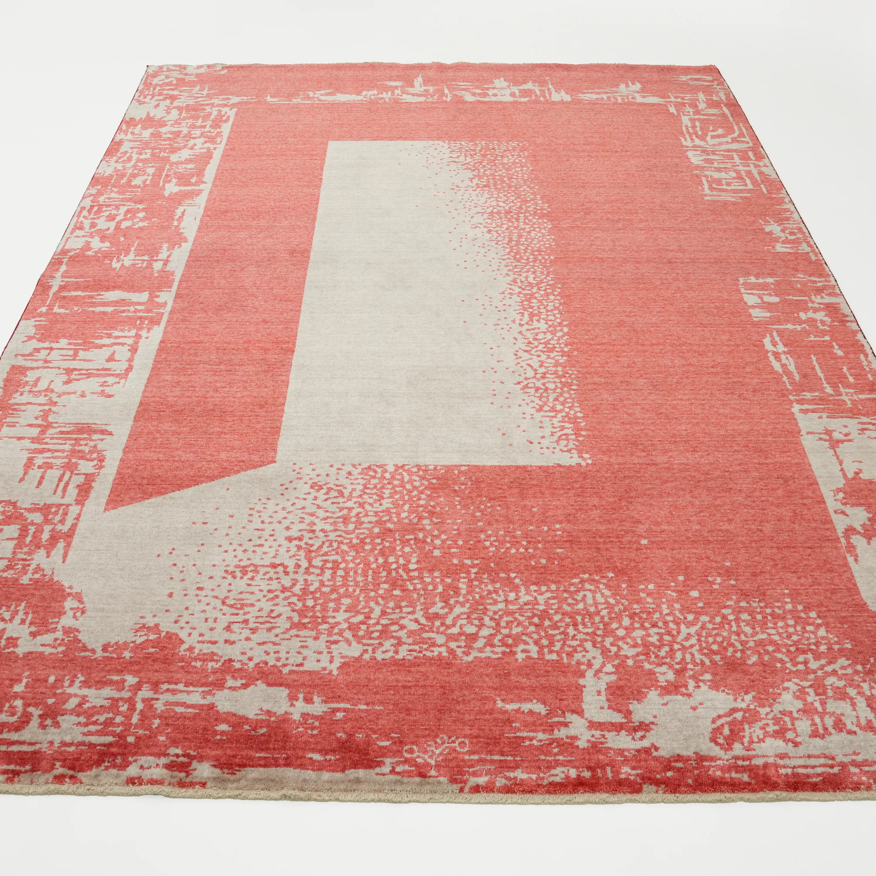 Zima Serisi Soyut Desenli Kırmızı Tencel Tezgah Dokuma Halı