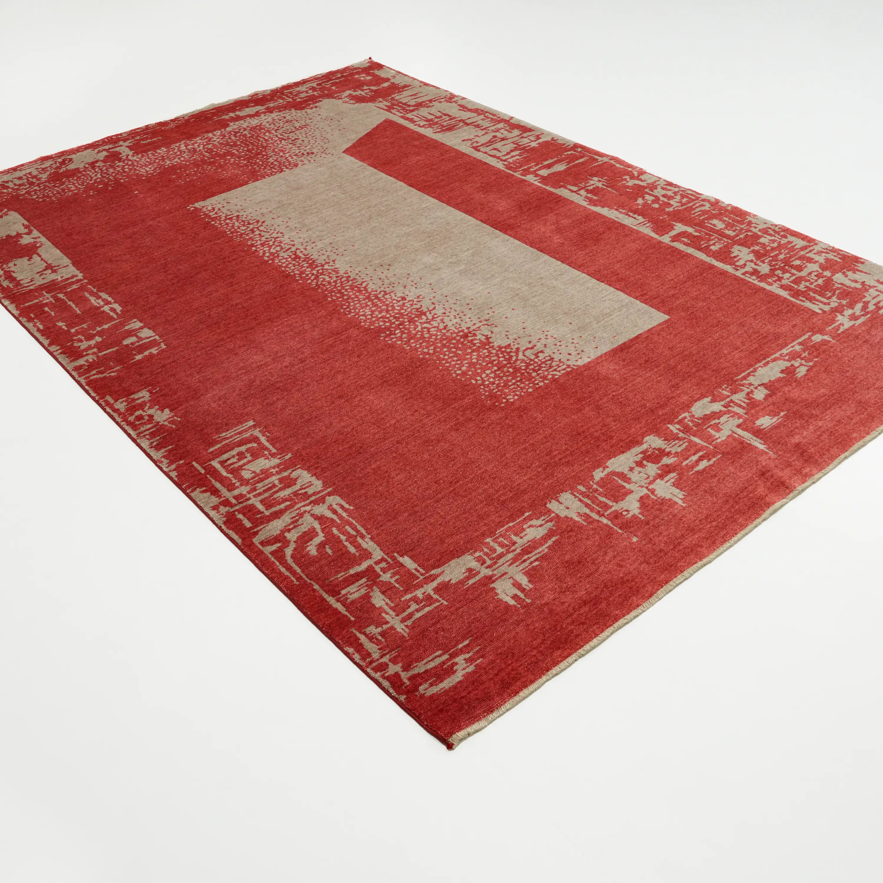 Zima Serisi Soyut Desenli Kırmızı Tencel Tezgah Dokuma Halı