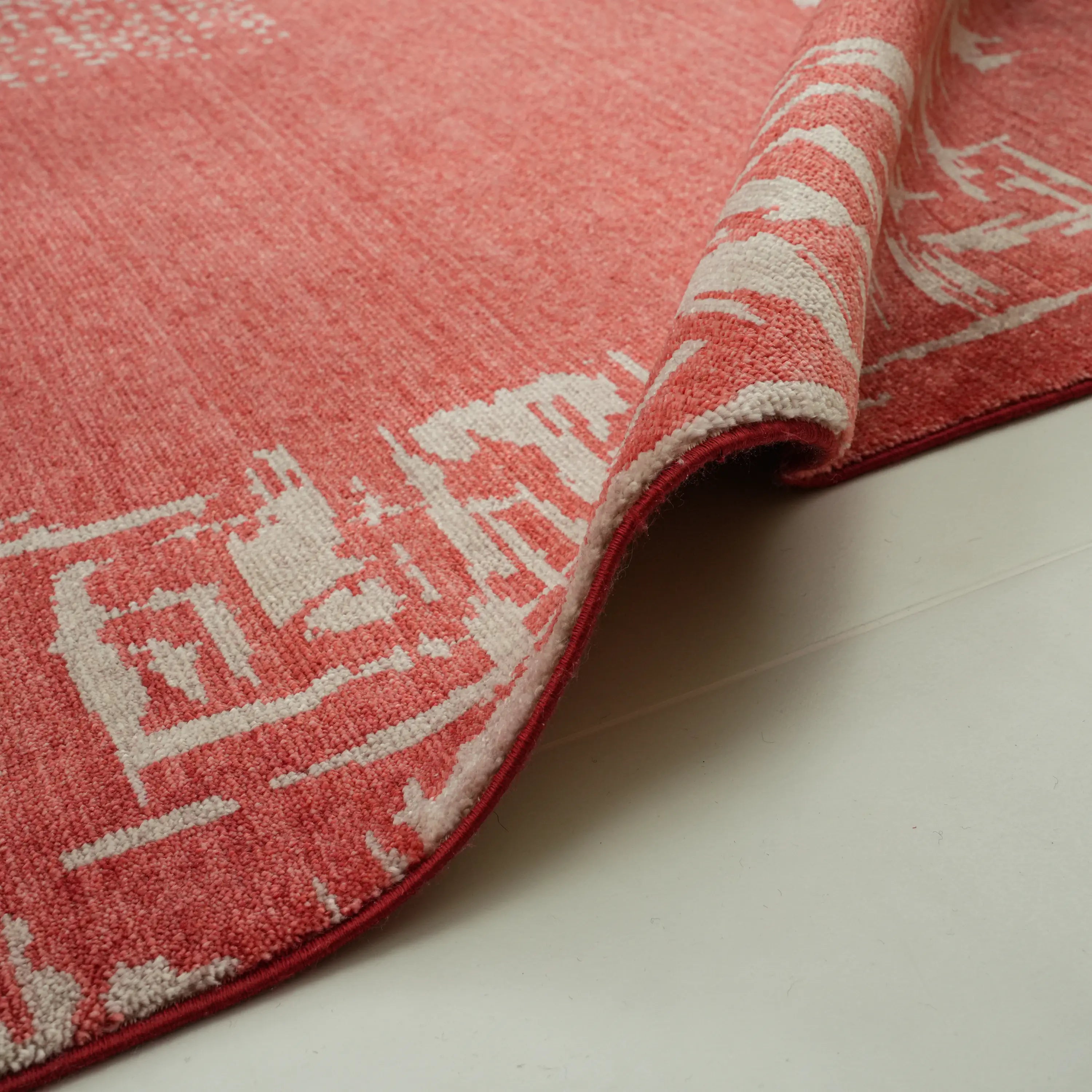 Zima Serisi Soyut Desenli Kırmızı Tencel Tezgah Dokuma Halı
