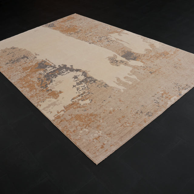 Zima Serisi Soyut Desenli Krem Doğal Tezgah Dokuma Halı, 200x300 cm — Halıcızade