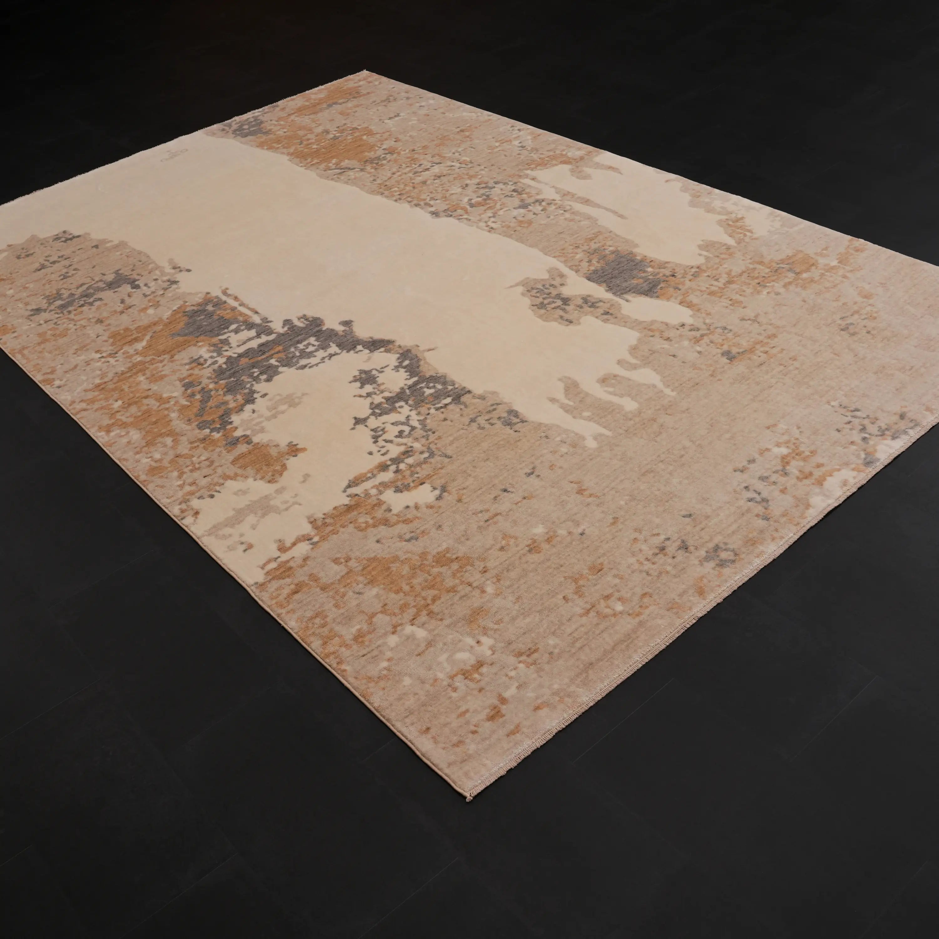 Zima Serisi Soyut Desenli Krem Doğal Tezgah Dokuma Halı