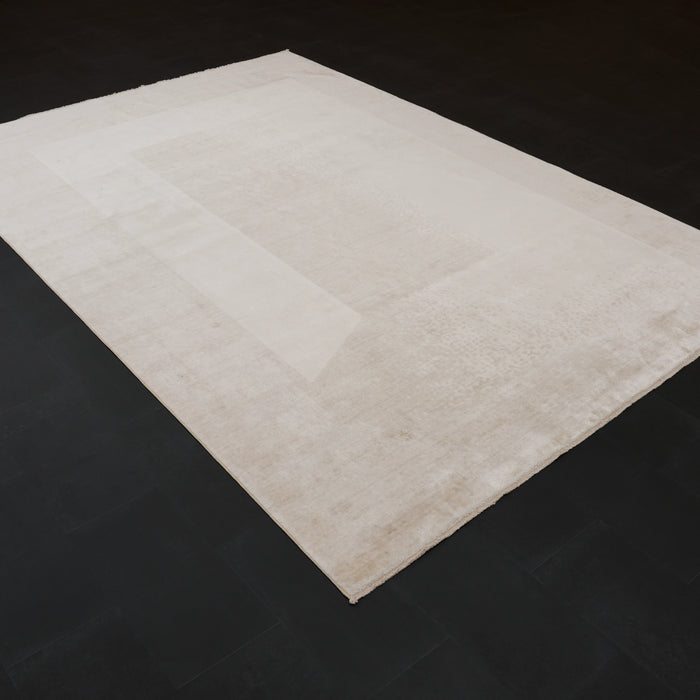 Zima Serisi Soyut Desenli Krem Tezgah Dokuma Doğal Halı, 200x300 cm — Halıcızade