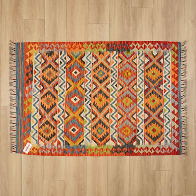 Anatolian Patterned Hand-Woven Multi-Colored Wool Rug