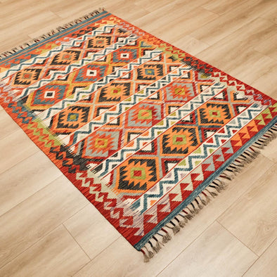 Anatolian Patterned Hand-Woven Multi-Colored Wool Rug