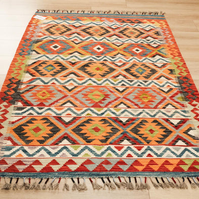 Anatolian Patterned Hand-Woven Multi-Colored Wool Rug