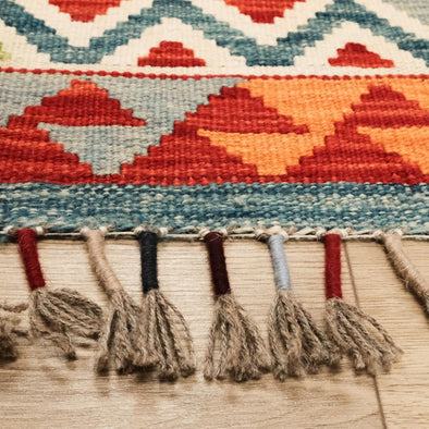 Anatolian Patterned Hand-Woven Multi-Colored Wool Rug