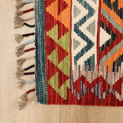 Anatolian Patterned Hand-Woven Multi-Colored Wool Rug