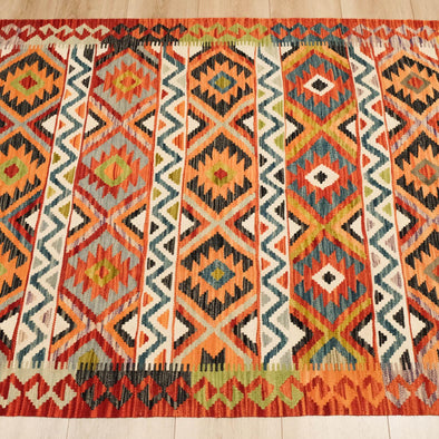 Anatolian Patterned Hand-Woven Multi-Colored Wool Rug