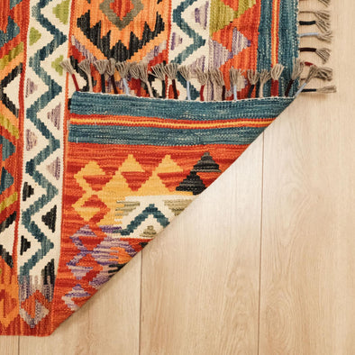 Anatolian Patterned Hand-Woven Multi-Colored Wool Rug