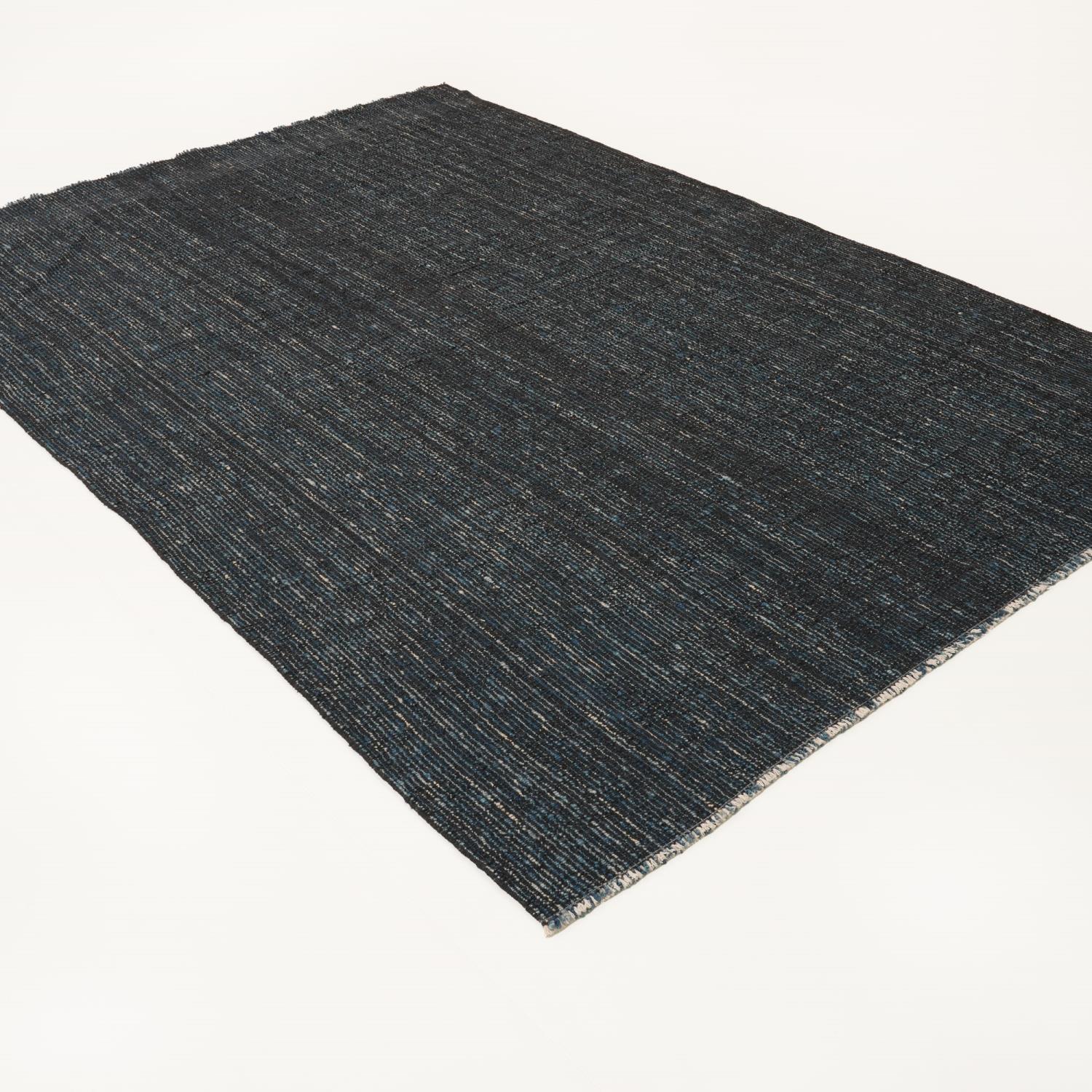 Bohem Serisi Çizgi Desenli Lacivert Yün Tezgah Dokuma Kilim